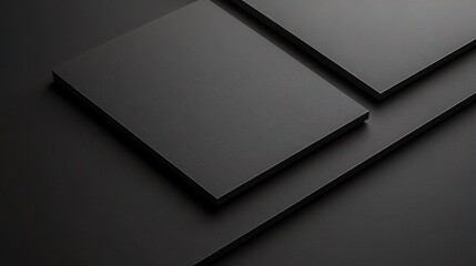 Abstract Black Squares: Minimalist composition of overlapping black squares on a dark background,  evoking a sense of depth and perspective. Ideal for modern design projects. 