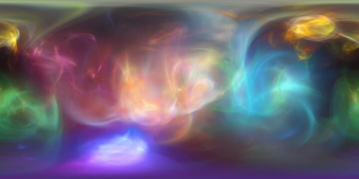 360 VR environment loop. Fractal flame, gas, nebula, smoke or plasma. Looping abstract animation. Soft evolving curves.