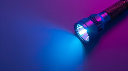 A blue flashlight on purple background