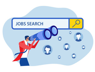 HR Human Resources find people,businessman HR look through binoculars to find candidate people.Searching for candidate concept of recruitment and human resources