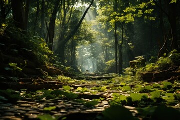 Sunlight filtering through the leaves of a dense forest