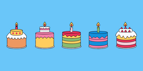 Birthday cake icons. Set of birthday cake icon vector art illustration.
