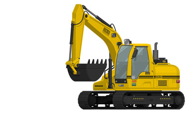 Isolated excavator in the position of scooping