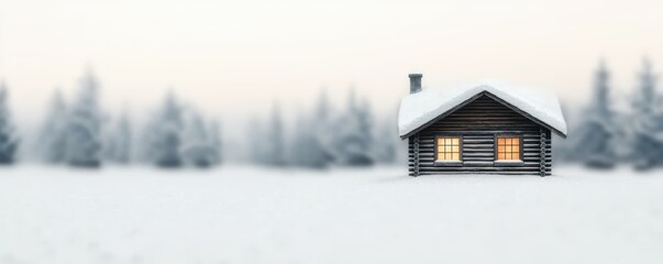 Naklejka premium Cozy Cabin in Snowy Forest.