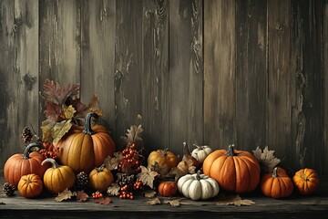 Autumn Harvest Display on Wooden Table