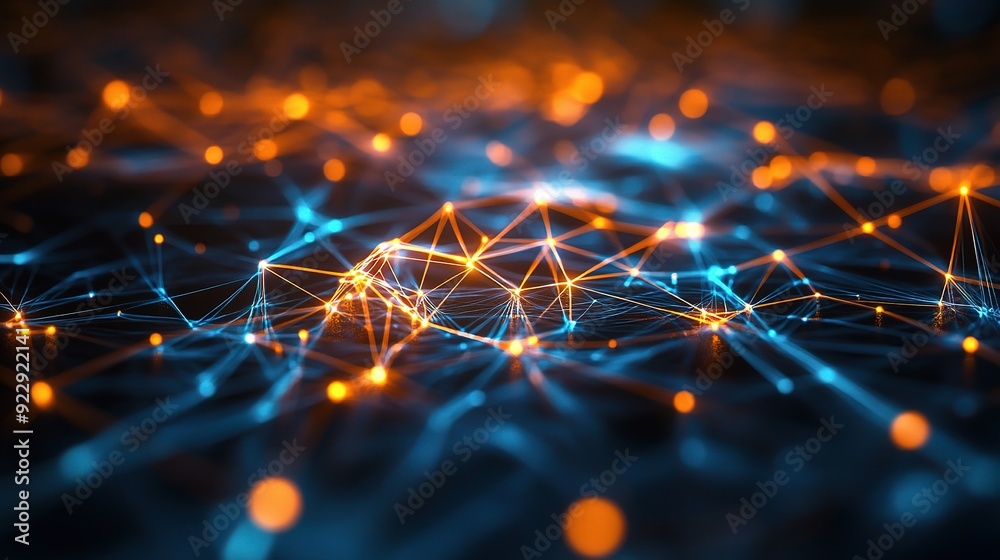 Wall mural illuminated network: a vibrant web of interconnected nodes pulses with energy, symbolizing the flow 