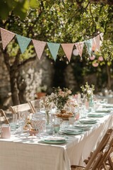 Minimalist bunting in pastel colors decorating 