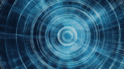 Fototapeta premium Digital Vortex: Abstract blue concentric circles radiate energy and motion in a futuristic technological design. 