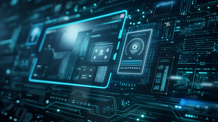 a secure digital wallet with features such as biometric authentication, encryption symbols, and transaction history. protection of sensitive financial data with high-tech visual elements