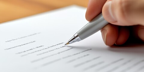 Inked Insight: An Abstract Close-up of a Person Writing with a Ballpoint Pen on White Paper, Revealing the Clarity of Visible Text.