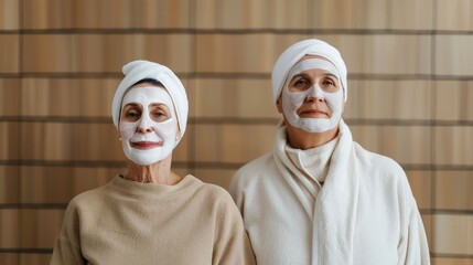Serene Senior Couple Enjoying Relaxing Home Spa Day with Facial Masks for Rejuvenation and Self Care  Cozy and Content Retired Elderly Pair Pampering Themselves in Warm Soft Lighting