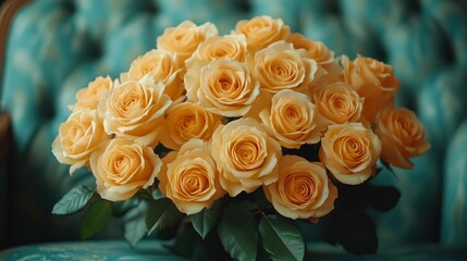 A Bunch Of Yellow Roses On An Elegant Armchair, A Touch Of Beauty And Grace