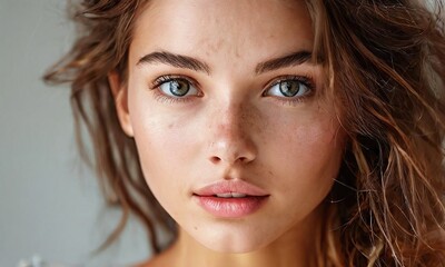 Fototapeta premium Beautiful young woman with perfect skin. Natural beauty, cosmetics, skin care concept. Closeup
