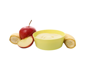 PNG, a plate of baby puree, isolated on a white background.
