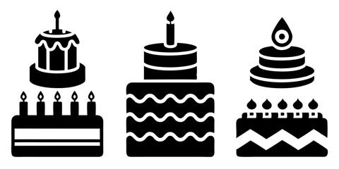 Birthday cake icons. Set of silhouette birthday cake icon vector art illustration.
