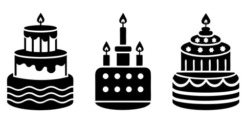 Birthday cake icons. Set of silhouette birthday cake icon vector art illustration.
