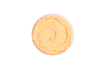 PNG, plate with baby food, top view, isolated on white background.