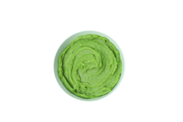 PNG, plate with baby food, top view, isolated on white background.