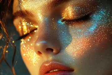 Woman with glitter on her face and eyes, Portrait