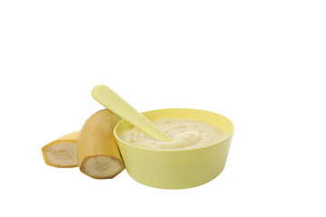 PNG, a plate of baby puree, isolated on a white background.