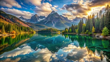 Obraz premium Breath-taking collection of scenic landscapes featuring majestic mountains, serene lakes, and vibrant forests, scenic