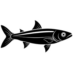 Anchovy isolated on white, Anchovy vector illustration, fish vector art, Anchovy silhouette,  fish vector icon, Anchovy cartoon line art, eps