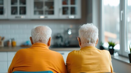 Senior Couple Relaxing and Enjoying a Quiet Breakfast Together at the Kitchen Table Surrounded by the Warm and Comforting Atmosphere of Their Familiar Home Environment