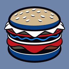 hamburger isolated on white, hamburger vector illustration, food vector art, hamburger silhouette,  burger vector icon, burger cartoon line art, eps