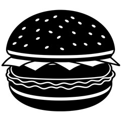 hamburger isolated on white, hamburger vector illustration, food vector art, hamburger silhouette,  burger vector icon, burger cartoon line art, eps