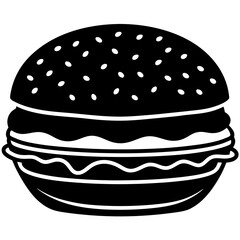 hamburger isolated on white, hamburger vector illustration, food vector art, hamburger silhouette,  burger vector icon, burger cartoon line art, eps