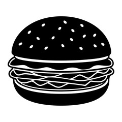 hamburger isolated on white, hamburger vector illustration, food vector art, hamburger silhouette,  burger vector icon, burger cartoon line art, eps