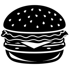 hamburger isolated on white, hamburger vector illustration, food vector art, hamburger silhouette,  burger vector icon, burger cartoon line art, eps