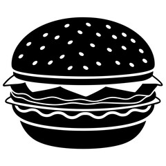 hamburger isolated on white, hamburger vector illustration, food vector art, hamburger silhouette,  burger vector icon, burger cartoon line art, eps