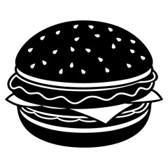 hamburger isolated on white, hamburger vector illustration, food vector art, hamburger silhouette,  burger vector icon, burger cartoon line art, eps