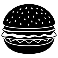 hamburger isolated on white, hamburger vector illustration, food vector art, hamburger silhouette,  burger vector icon, burger cartoon line art, eps