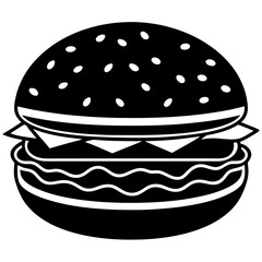hamburger isolated on white, hamburger vector illustration, food vector art, hamburger silhouette,  burger vector icon, burger cartoon line art, eps