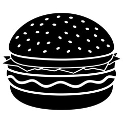 hamburger isolated on white, hamburger vector illustration, food vector art, hamburger silhouette,  burger vector icon, burger cartoon line art, eps