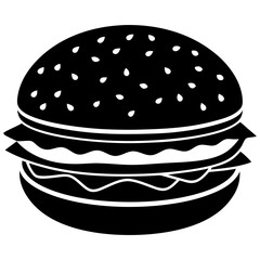 hamburger isolated on white, hamburger vector illustration, food vector art, hamburger silhouette,  burger vector icon, burger cartoon line art, eps