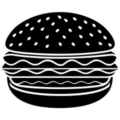 hamburger isolated on white, hamburger vector illustration, food vector art, hamburger silhouette,  burger vector icon, burger cartoon line art, eps