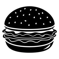 hamburger isolated on white, hamburger vector illustration, food vector art, hamburger silhouette,  burger vector icon, burger cartoon line art, eps