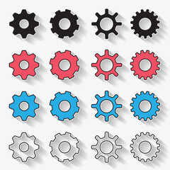 Gear icon with shadow design Gears collection on a white background Mechanism wheels logo