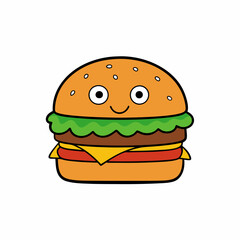 hamburger isolated on white, hamburger vector illustration, food vector art, hamburger silhouette,  burger vector icon, burger cartoon line art, eps