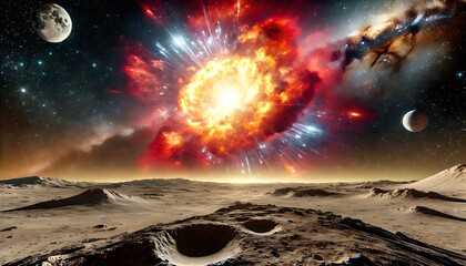Fototapeta premium Supernova explosion seen from moon surface