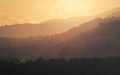 Silhouette of mountain layers at sunset