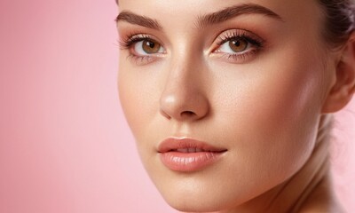 Fototapeta premium Close-up of a woman with glowing skin, soft studio lighting