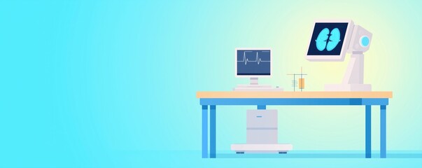 Radiation exposure analysis via digital tool, healthcare innovation, flat design illustration