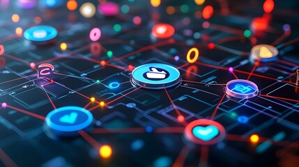 Interconnected Digital Search Engine Network with Glowing Threads