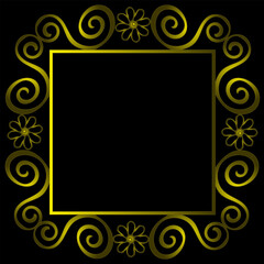 Golden frame decorated with a beautiful pattern on a black background