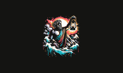 Fototapeta premium zeus holding lantern on mountain vector artwork design