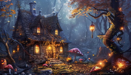 Fototapeta premium Enchanting Witch's Cottage in the Forest